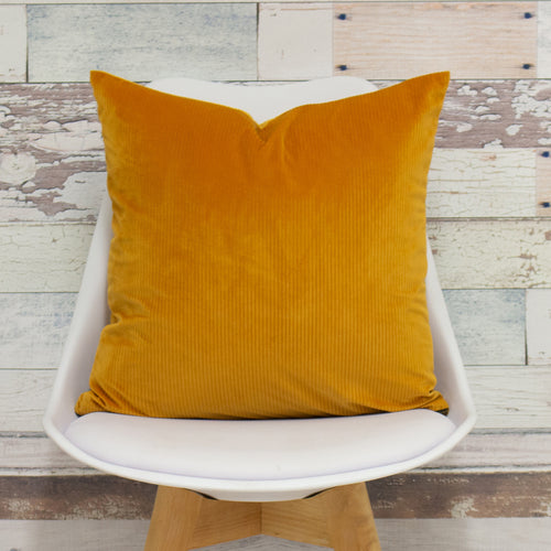 furn. Aurora Ribbed Velvet Cushion Cover in Ochre Yellow