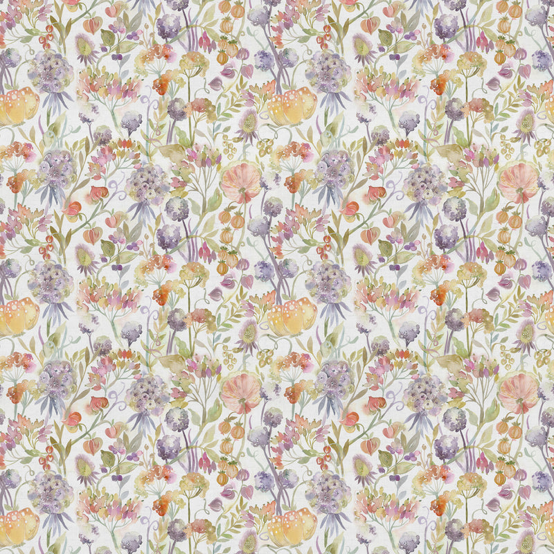 Floral Multi Fabric - Autumn Floral Printed Linen Fabric (By The Metre) Cream Voyage Maison