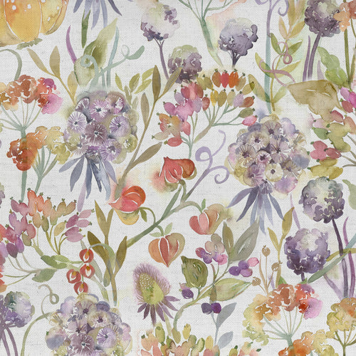 Floral Multi Fabric - Autumn Floral Printed Linen Fabric (By The Metre) Cream Voyage Maison