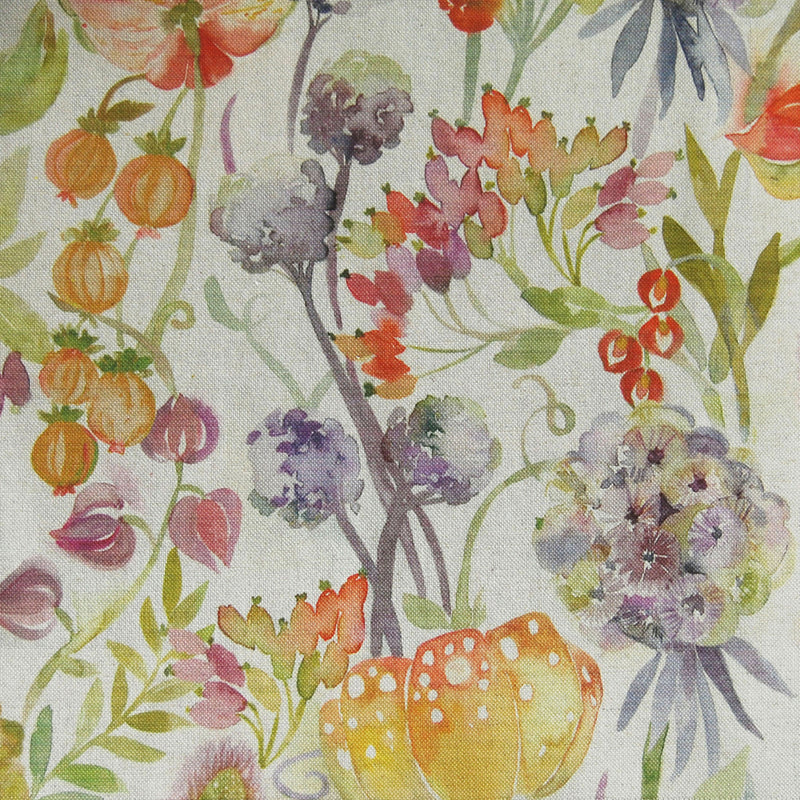 Autumn Floral Printed Fabric Sample Swatch Linen