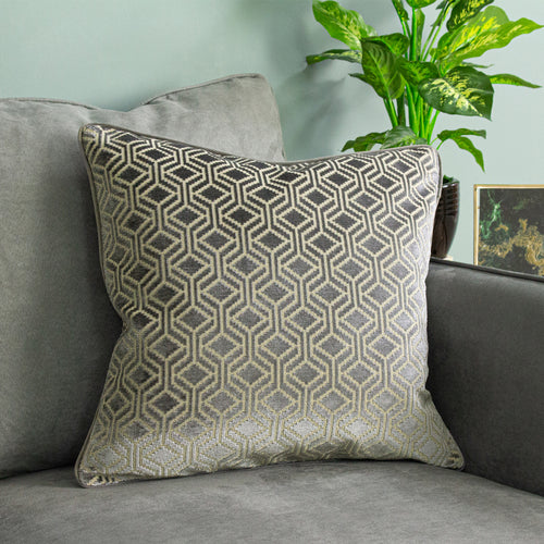 Paoletti Avenue Velvet Jacquard Cushion Cover in Grey