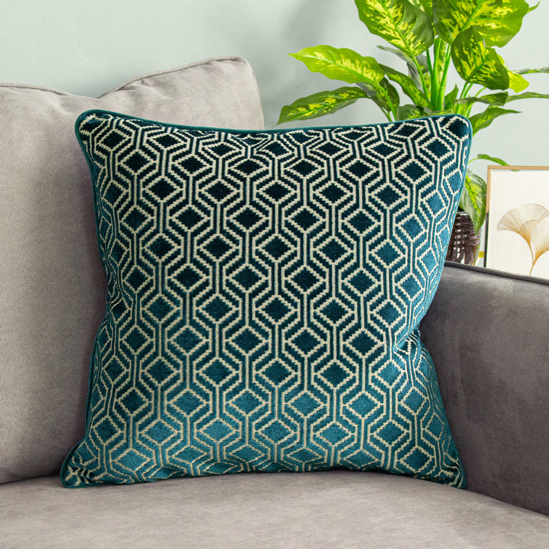 Paoletti Avenue Velvet Jacquard Cushion Cover in Teal