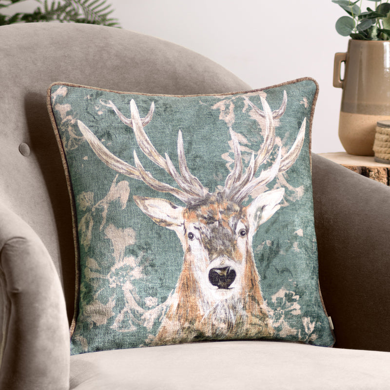 Evans Lichfield Avebury Stag Cushion Cover in Petrol