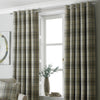 Paoletti Aviemore Tartan Faux Wool Eyelet Curtains in Natural