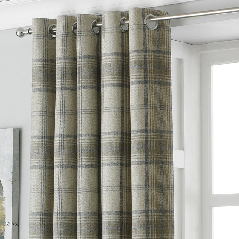 Paoletti Aviemore Tartan Faux Wool Eyelet Curtains in Natural