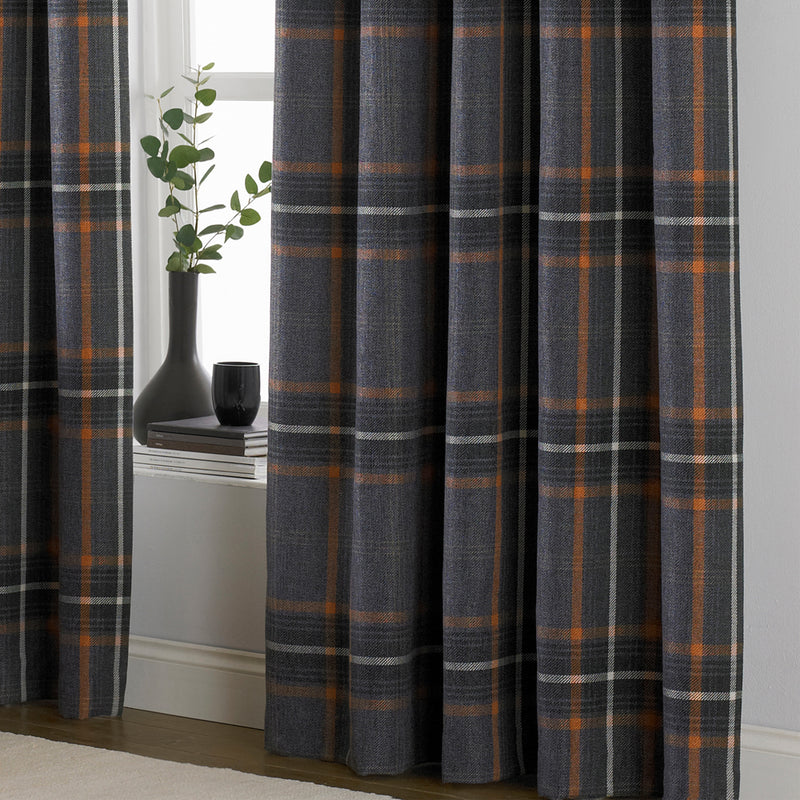 Paoletti Aviemore Tartan Faux Wool Eyelet Curtains in Rust