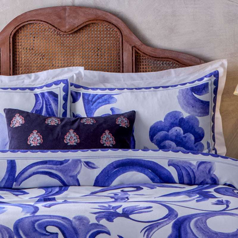 Azzurro Printed Cotton Duvet Cover Set Blue