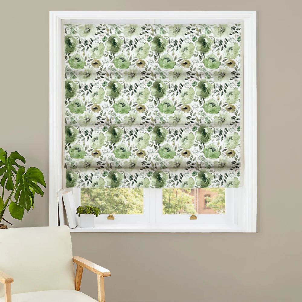 Peony + Delphinium Olive Floral Made to Measure Roman Blinds