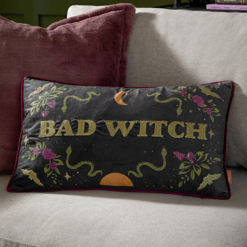  Black Cushions - Bad Witch Embroidered Velvet Cushion Cover Black Magic Furn