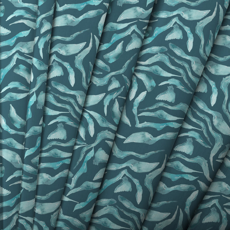 Abstract Blue Fabric - Balaya Printed Cotton Fabric (By The Metre) Teal Voyage Maison