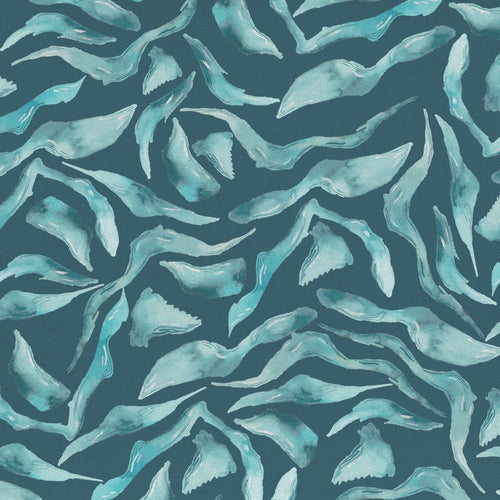 Abstract Blue Fabric - Balaya Printed Cotton Fabric (By The Metre) Teal Voyage Maison