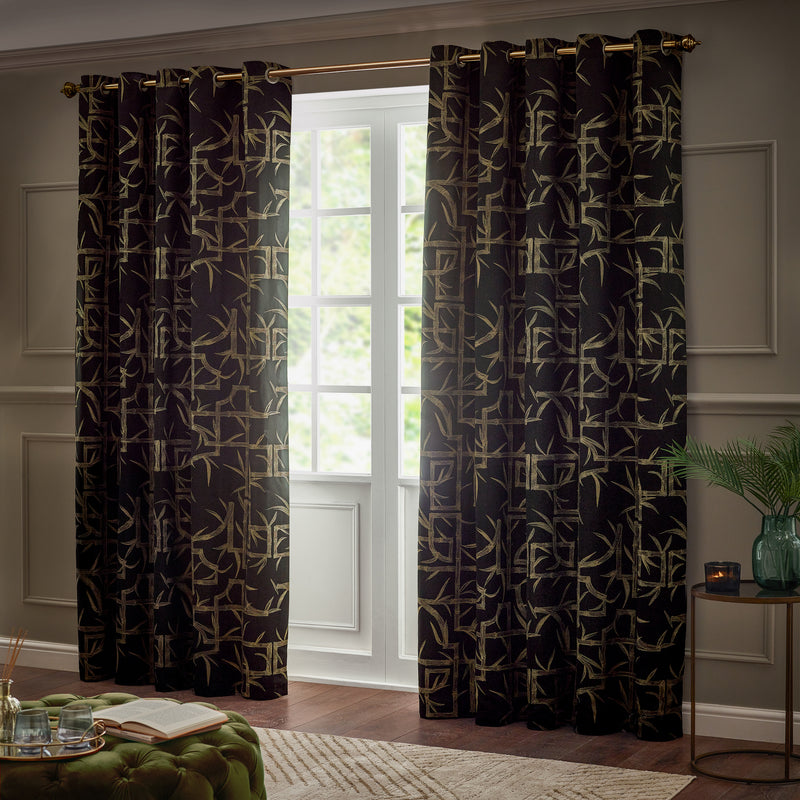Bamboo Jacquard Room Darkening Eyelet Curtains Black