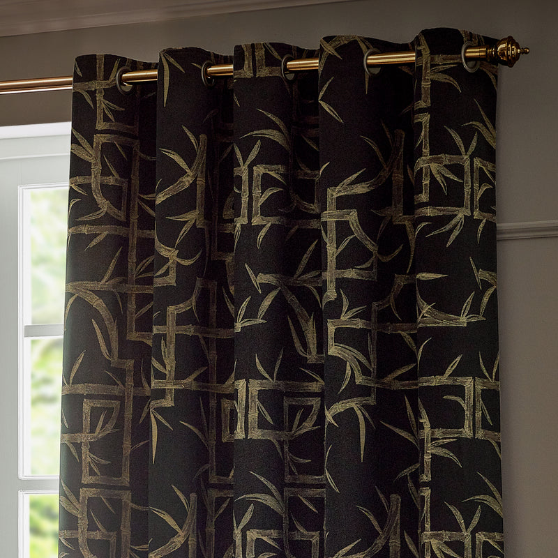 Bamboo Jacquard Room Darkening Eyelet Curtains Black