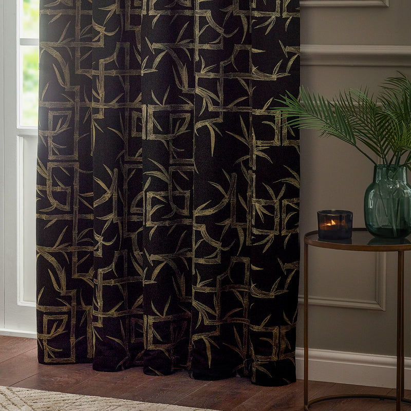 Bamboo Jacquard Room Darkening Eyelet Curtains Black