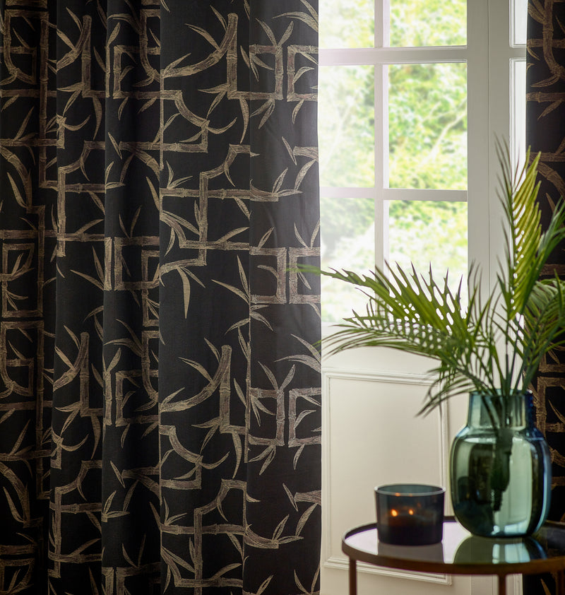 Bamboo Jacquard Room Darkening Eyelet Curtains Black