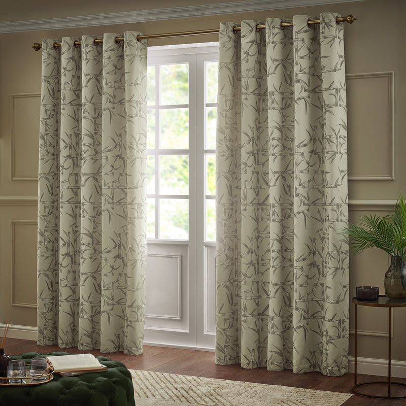 Bamboo Jacquard Room Darkening Eyelet Curtains Champagne