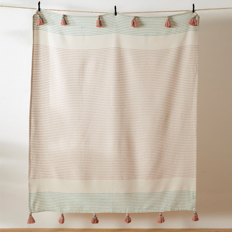 furn. Banda Tasselled Throw in Mint/Pink