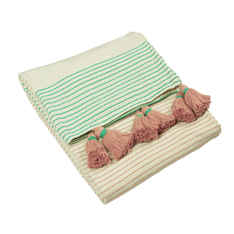 furn. Banda Tasselled Throw in Mint/Pink