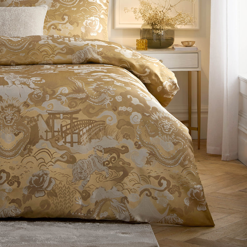 Baransu Jacquard Duvet Cover Set Gold