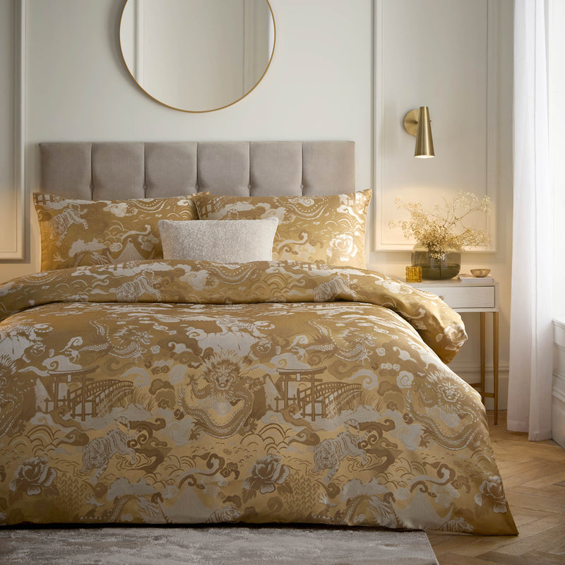 Baransu Jacquard Duvet Cover Set Gold