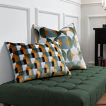 Geometric Yellow Cushions - Bardot Cut Velvet Cushion Cover Gold/Blue Paoletti