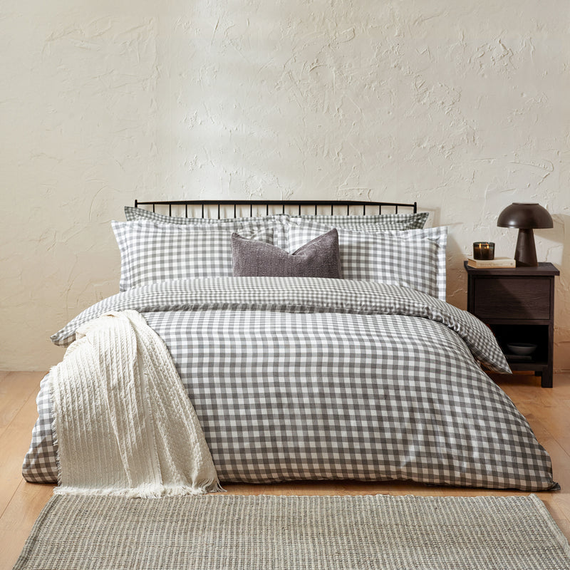 Check Grey Bedding - Barton Check Reversible Duvet Cover Set Grey Yard