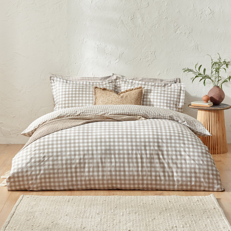 Check Beige Bedding - Barton Check Reversible Duvet Cover Set Natural Yard