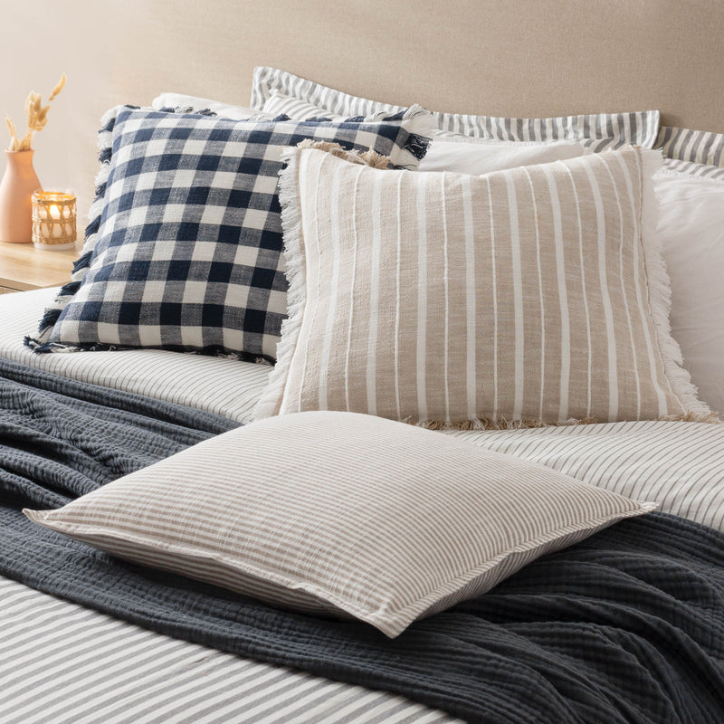 Check Blue Cushions - Barton Check Fringed Cushion Cover Navy Yard