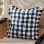 Check Blue Cushions - Barton Check Fringed Cushion Cover Navy Yard