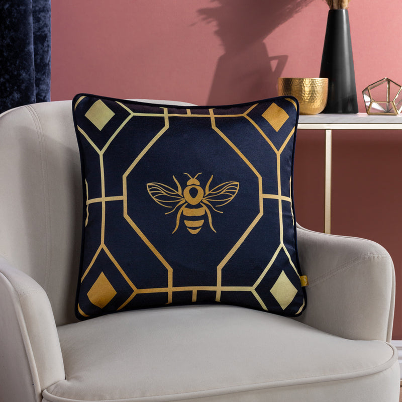 furn. Bee Deco Geometric Cushion Cover in Navy