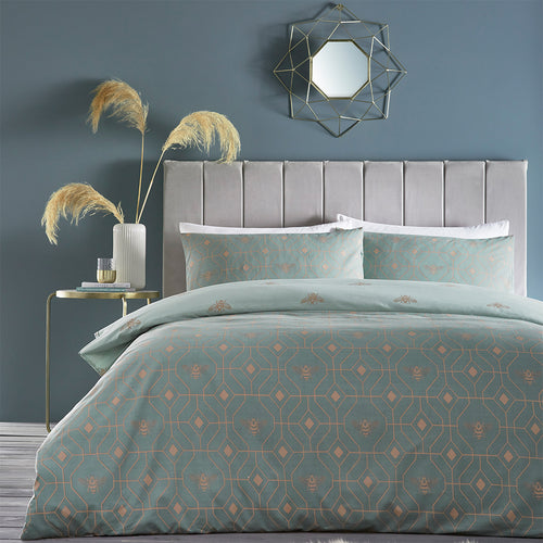 furn. Bee Deco Geometric Duvet Cover Set in Eau de Nil