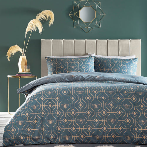 furn. Bee Deco Geometric Duvet Cover Set in French Blue