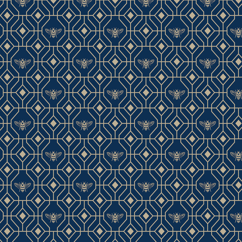 furn. Bee Deco Gold Foil Wallpaper in Navy