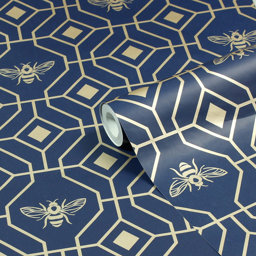 furn. Bee Deco Gold Foil Wallpaper Sample in Navy