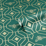 furn. Bee Deco Gold Foil Wallpaper Sample in Emerald