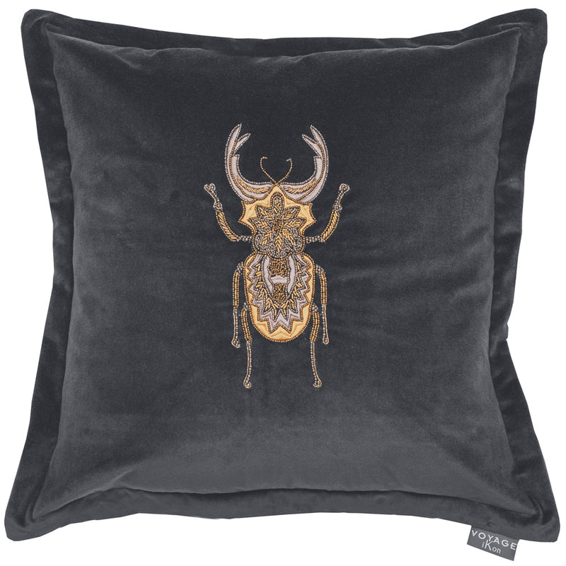 Animal Grey Cushions - Bellatrix Embroidered Cushion Cover Slate Voyage Maison