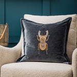 Animal Grey Cushions - Bellatrix Embroidered Cushion Cover Slate Voyage Maison