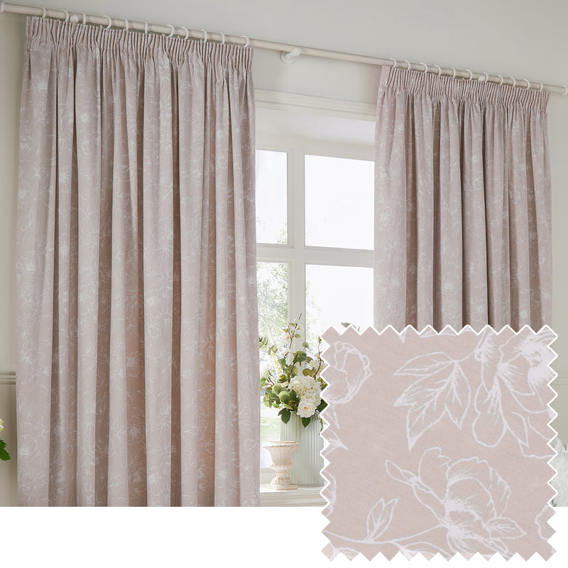 Floral Pink Curtains - Bella Floral Room Darkening Pencil Pleat Curtains Natural Wylder
