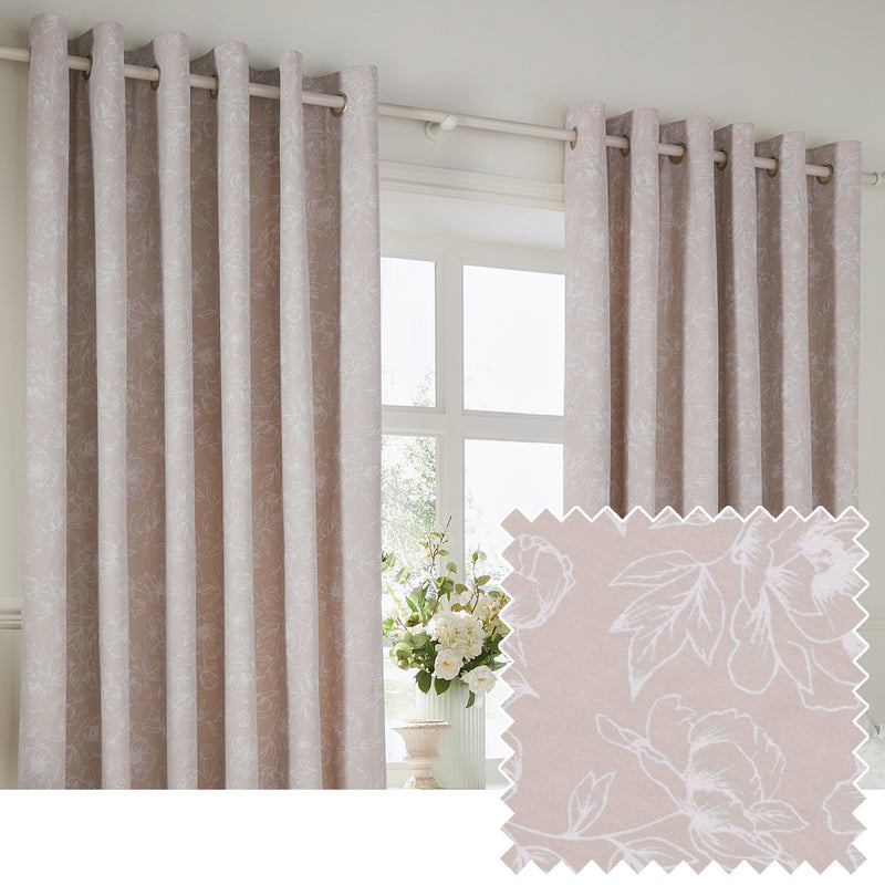 Floral Pink Curtains - Bella Floral Room Darkening Eyelet Curtains Natural Wylder