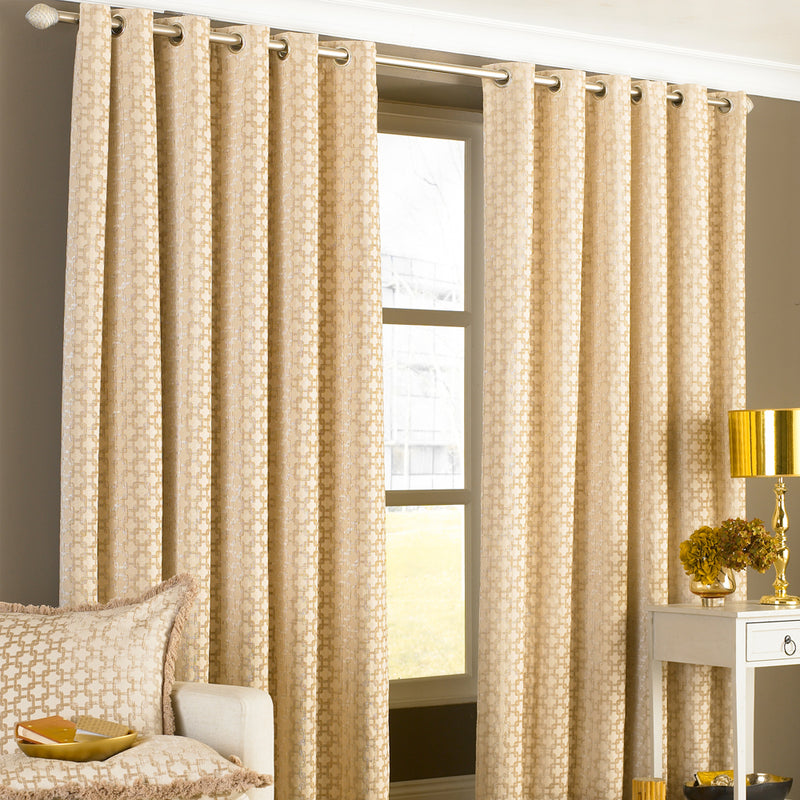 Paoletti Belmont Chenille Jacquard Eyelet Curtains in Beige