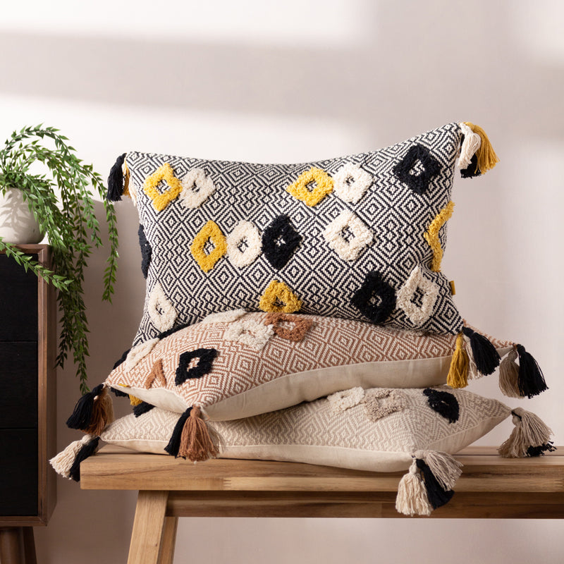 furn. Benji Tufted Cushion Cover in Black/Ochre