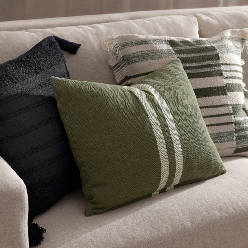 Striped Green Cushions - Benton Cotton Cushion Cover Khaki Yard