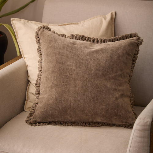 Plain Brown Cushions - Bertie Washed Cotton Velvet Cushion Cover Chocolate Yard