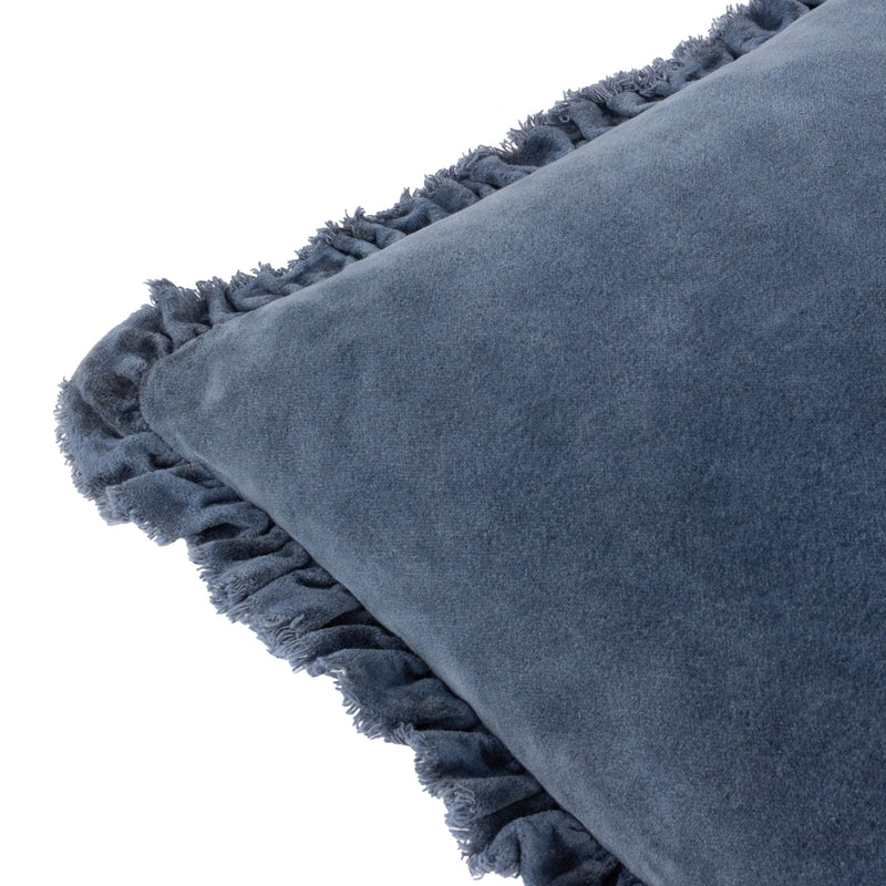 Plain Blue Cushions - Bertie Washed Cotton Velvet Cushion Cover Ink Yard