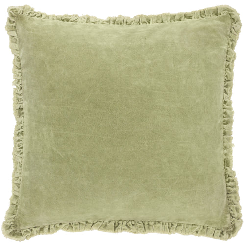 Plain Green Cushions - Bertie Washed Cotton Velvet Cushion Cover Sage Yard