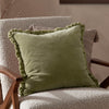 Plain Green Cushions - Bertie Washed Cotton Velvet Cushion Cover Sage Yard