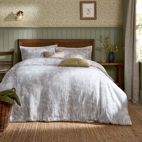 Floral Blue Bedding - Braeflower Reversible 100% Cotton Muslin Duvet Cover Set Chambray Voyage Maison