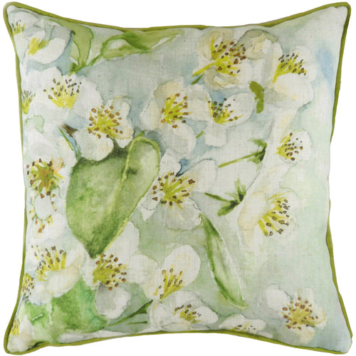 Floral Green Cushions - Blossoms Pear Printed Feather Filled Cushion Green Evans Lichfield