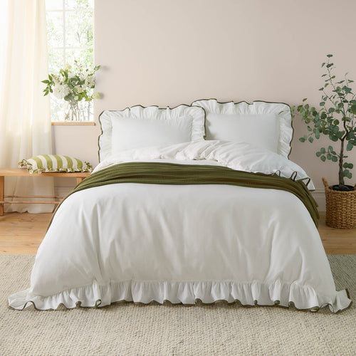 Plain Green Bedding - Blousey Cotton Ruffle Duvet Cover Set Olive Wylder Nature