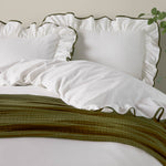 Plain Green Bedding - Blousey Ruffled Cotton Pillowcase Pair Olive Wylder Nature